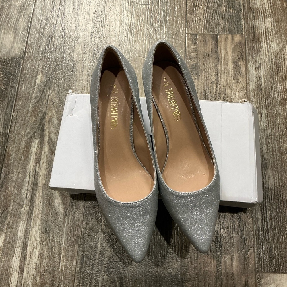 Dream Pairs Glittery Silver Block Heels Size 8 - Picture 14 of 16